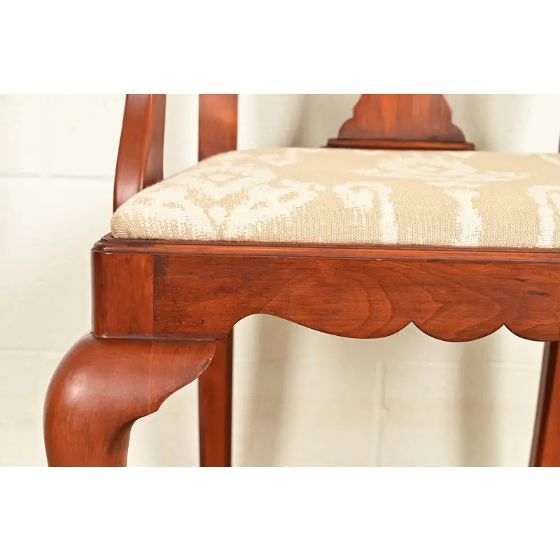 Henkel Harris Queen Anne Solid Cherry Wood Armchairs | Pair - Image 10