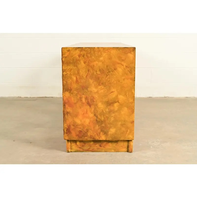 Henredon Style Mid-Century Hollywood Regency Faux Bamboo Mirrored Front Sideboard Credenza, Circa 1970s - Image 10