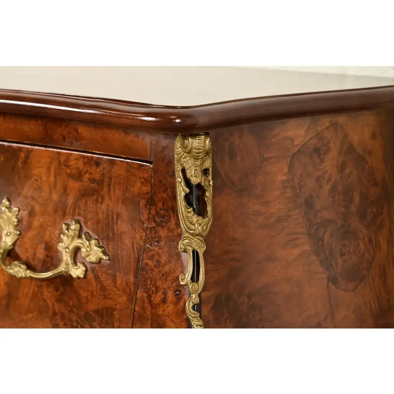 Italian Louis XV Burled Walnut Bombay Commode With Mounted Gilt Bronze Ormolu | Circa 1960s - Image 10