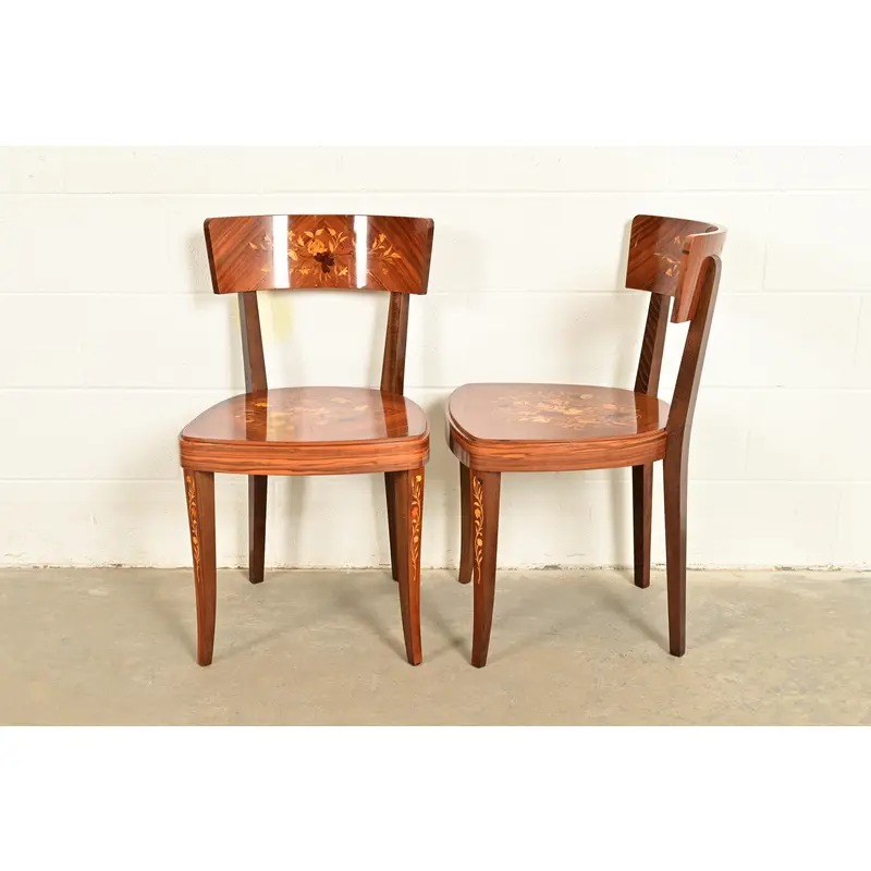 Italian Louis XVI Kingwood Inlaid Marquetry Side Chairs or Dining Chairs, Pair - Image 10
