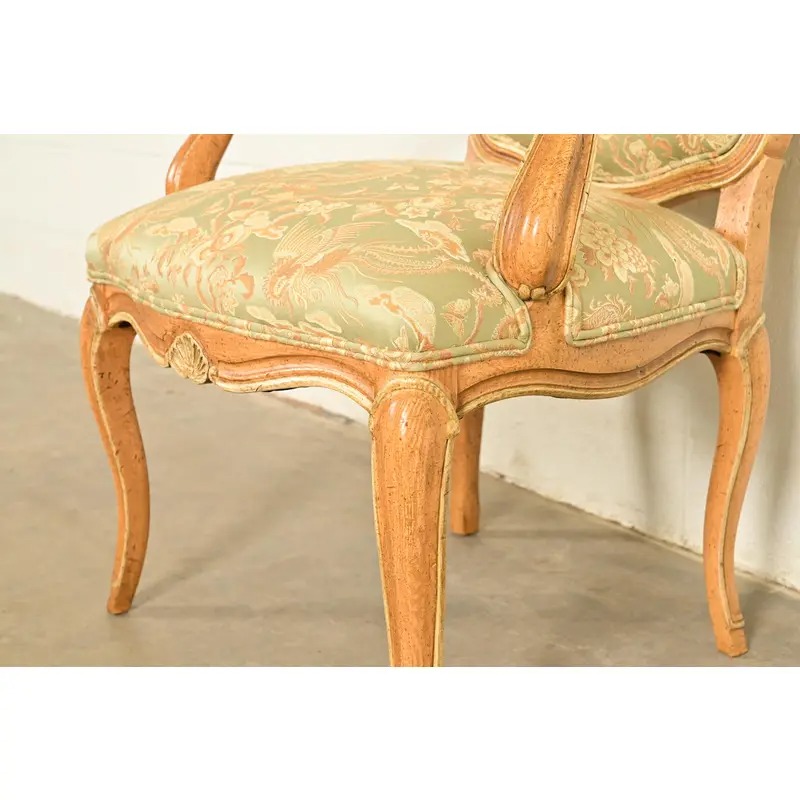 John Stuart French Provincial Louis XV Carved Oak Armchairs | Pair - Image 9