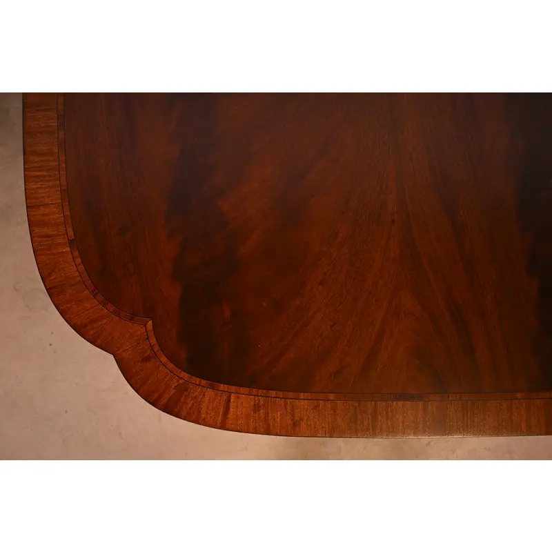 Stickley Georgian Banded Flame Mahogany Double Pedestal Extension Dining Table | Newly Refinished - Image 10