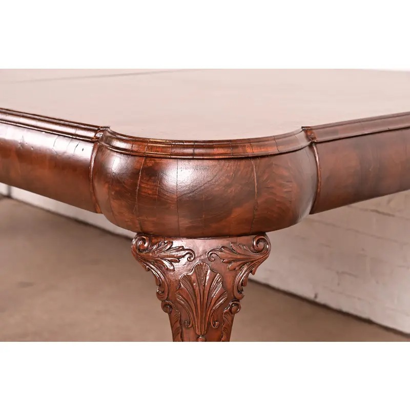 19th Century Antique Queen Anne Burl Wood Extension Dining Table, Newly Refinished - Image 11