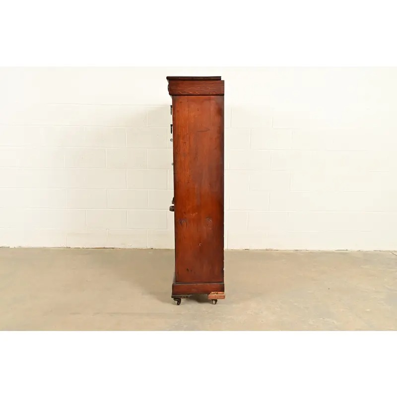 Antique Victorian Carved Oak Smoker's Display Cabinet With Drop Front Desk, Circa 1900 - Image 11