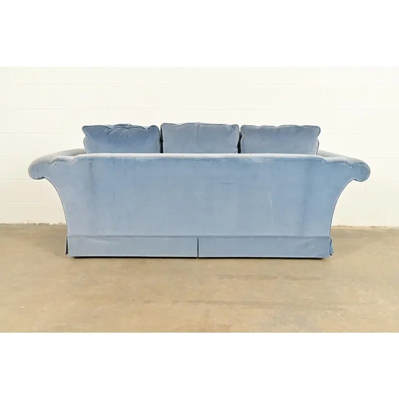 Baker Furniture Blue Velvet Upholstered Roll Arm Sofa - Image 11
