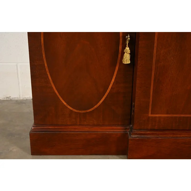 Baker Furniture Historic Charleston Georgian Inlaid Mahogany Breakfront Bookcase Cabinet - Image 11