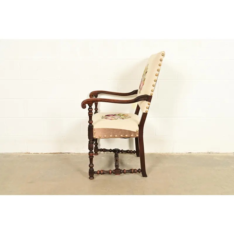 Berkey & Gay Style Antique English Jacobean Carved Walnut Library Chair, Circa 1900 - Image 11