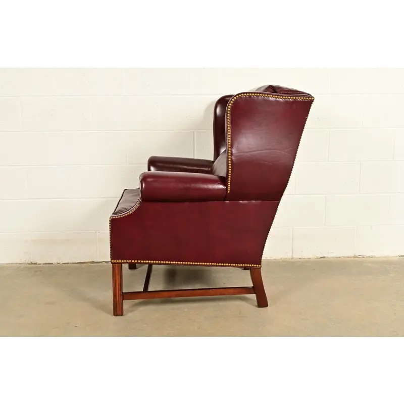 Hancock & Moore Chippendale Wingback Leather Lounge Chair - Image 11