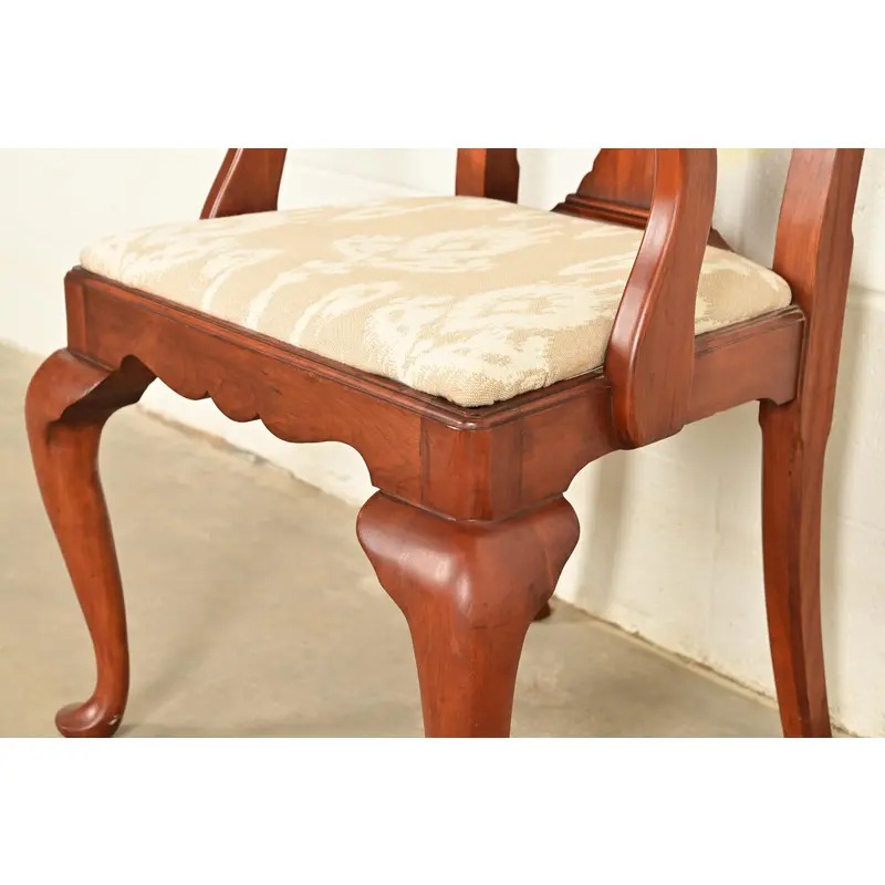 Henkel Harris Queen Anne Solid Cherry Wood Armchairs | Pair - Image 11