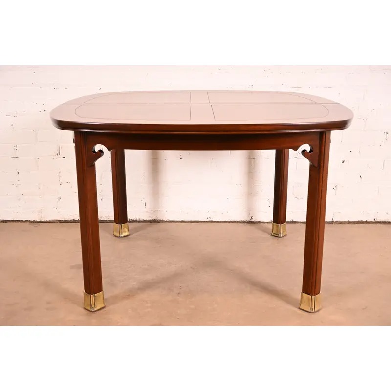 Henredon Mid-Century Modern Hollywood Regency Chinoiserie Walnut and Burl Wood Extension Dining Table | Newly Refinished - Image 11