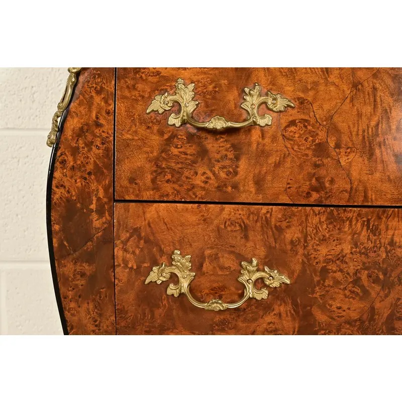 Italian Louis XV Burled Walnut Bombay Commode With Mounted Gilt Bronze Ormolu | Circa 1960s - Image 11