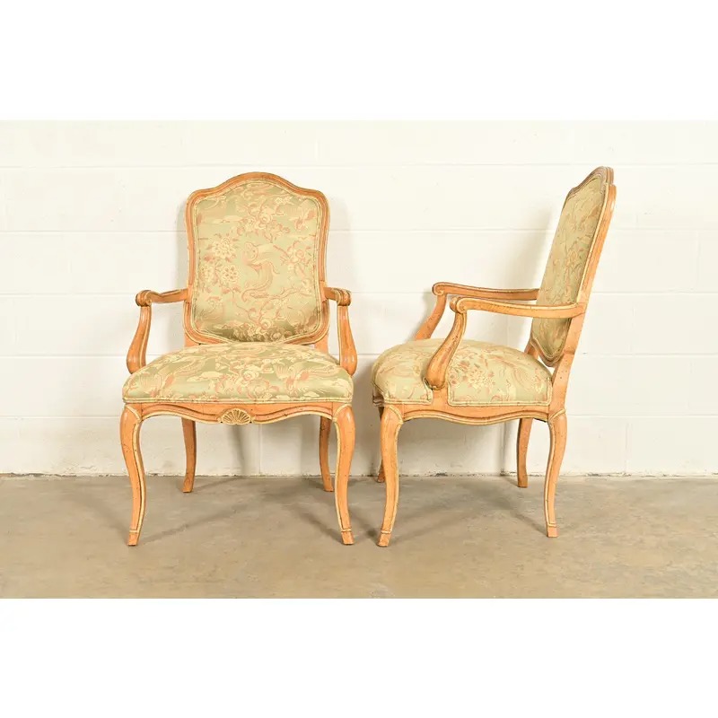 John Stuart French Provincial Louis XV Carved Oak Armchairs | Pair - Image 10