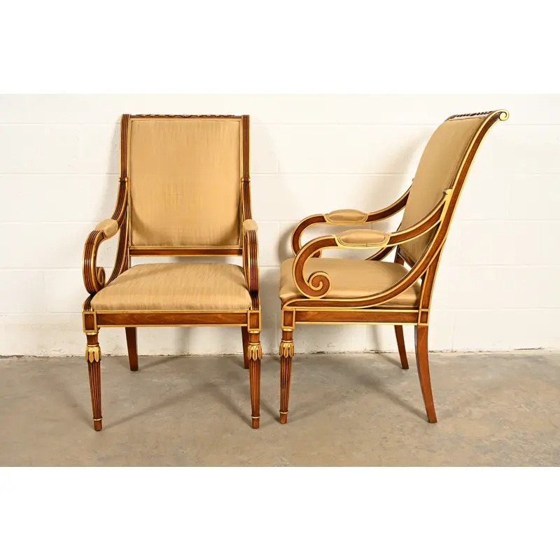 Karges French Regency Louis XVI Carved Walnut and Gold Gilt Dining Chairs | Set of Twelve - Image 11