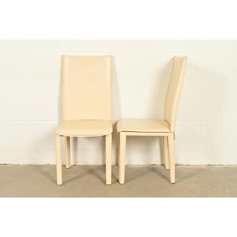 Mario Bellini Style Italian Modern Cream Leather Wrapped High Back Side Chairs or Dining Chairs, Pair - Image 11