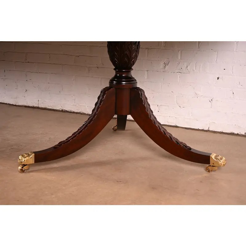 Stickley Georgian Banded Flame Mahogany Double Pedestal Extension Dining Table | Newly Refinished - Image 11
