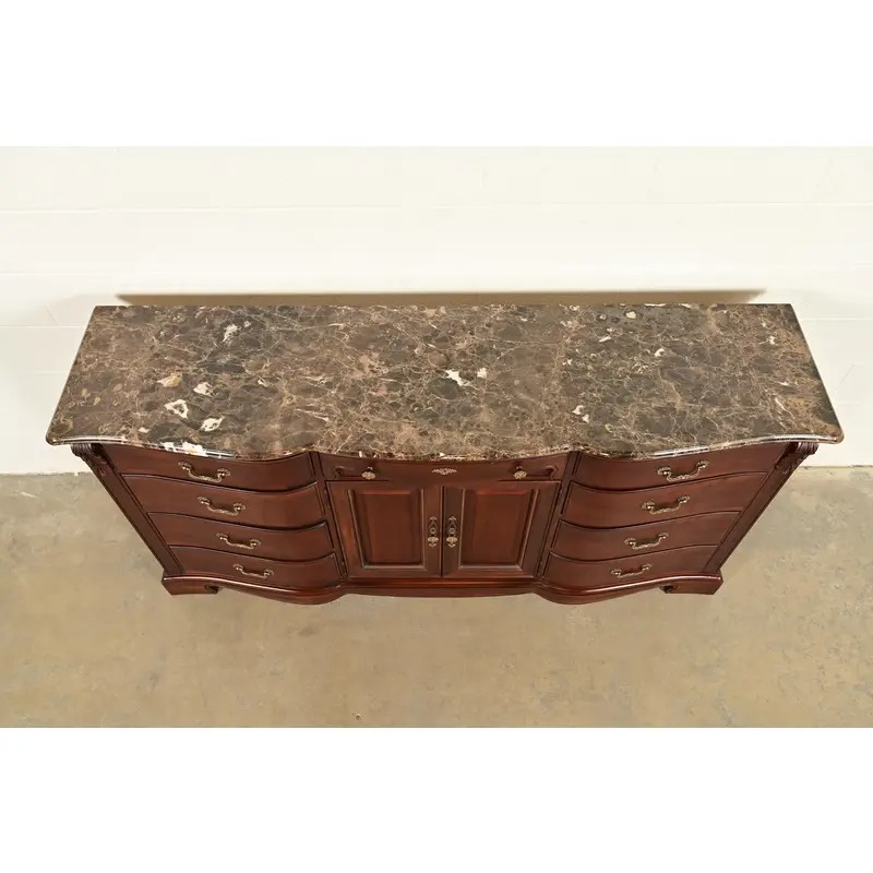 Thomasville French Louis Philippe Carved Mahogany Marble Top Triple Dresser or Credenza - Image 11