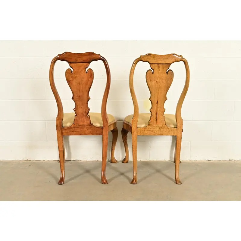 18th Century Antique Thomas Chippendale Period Carved Burl Wood Side Chairs or Dining Chairs, Pair - Image 12