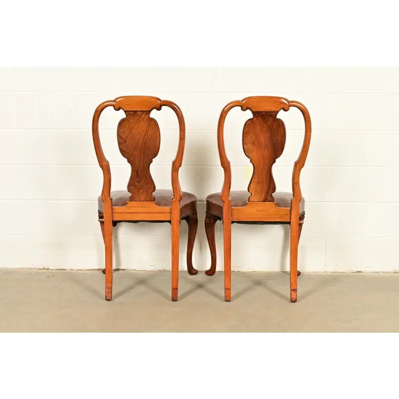 Antique English Queen Anne Burl Wood Dining Chairs, Circa 1860s - Image 12