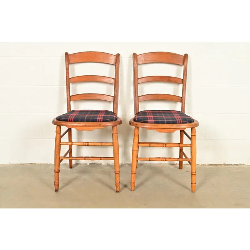 Antique English Regency Carved Maple Side Chairs or Dining Chairs, Circa 1890s