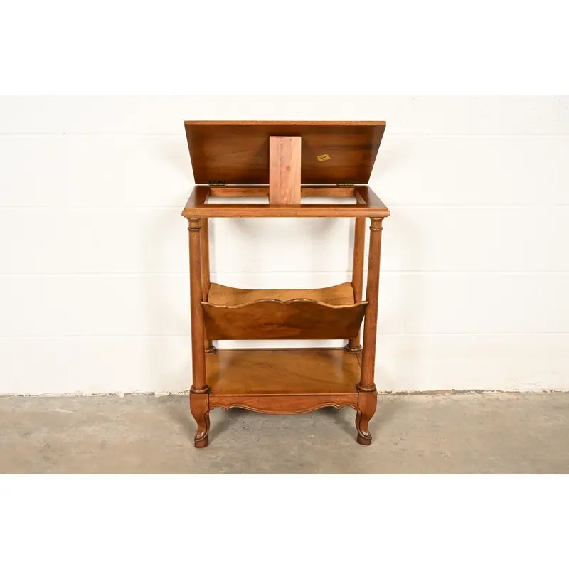 Baker Furniture French Provincial Louis XV Walnut and Burl Wood Book Stand or Magazine Stand | Circa 1960s - Image 12