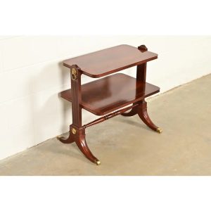 Baker Furniture Regency Banded Flame Mahogany Two-Tier Tea Table or Occasional Side Table