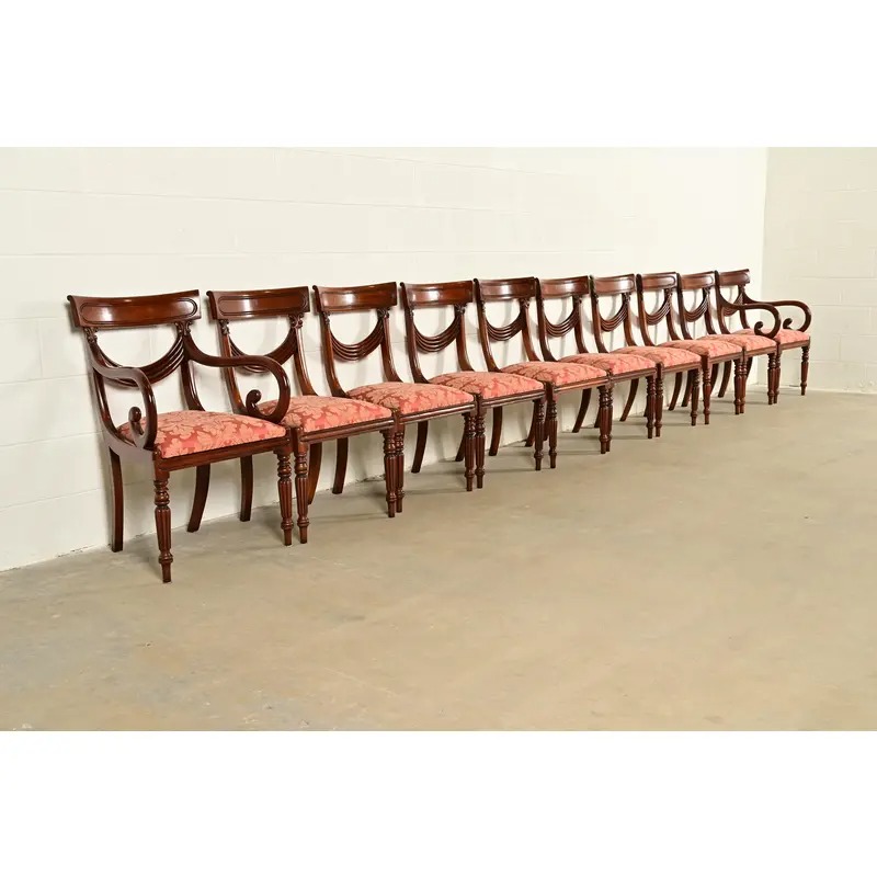 Baker Furniture Style English Regency Carved Mahogany Side Chairs or Dining Chairs, Pair - Image 12