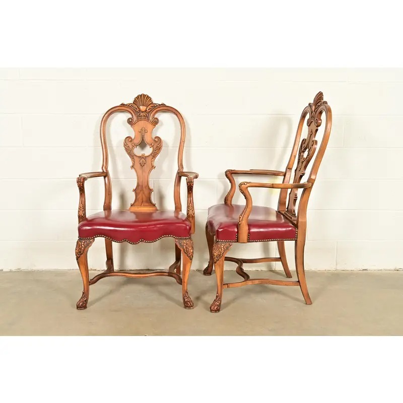 Berkey & Gay Antique Georgian Burled Walnut Armchairs, Pair - Image 12