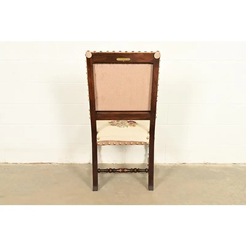 Berkey & Gay Style Antique English Jacobean Carved Walnut Library Chair, Circa 1900 - Image 12