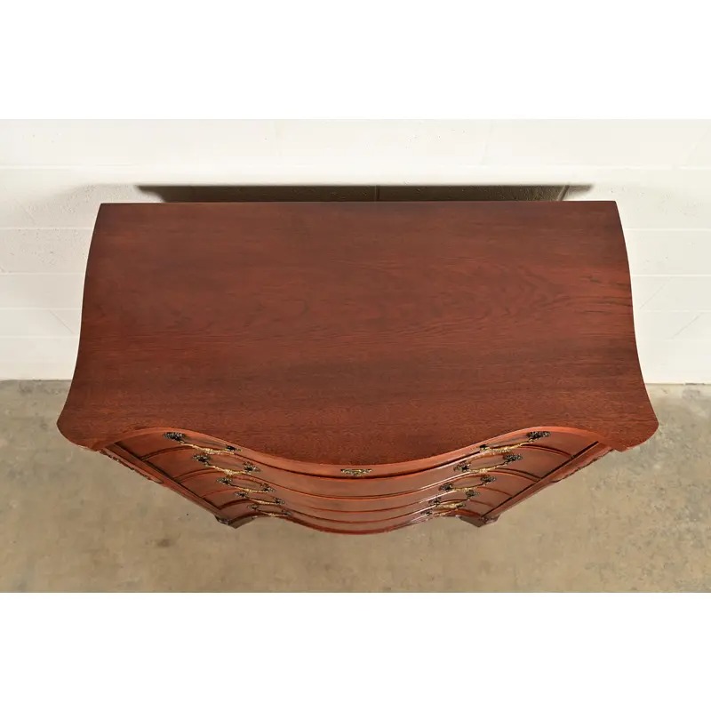 Century Furniture Georgian Carved Flame Mahogany Serpentine Front Five-Drawer Highboy Dresser | Circa 1950s - Image 12