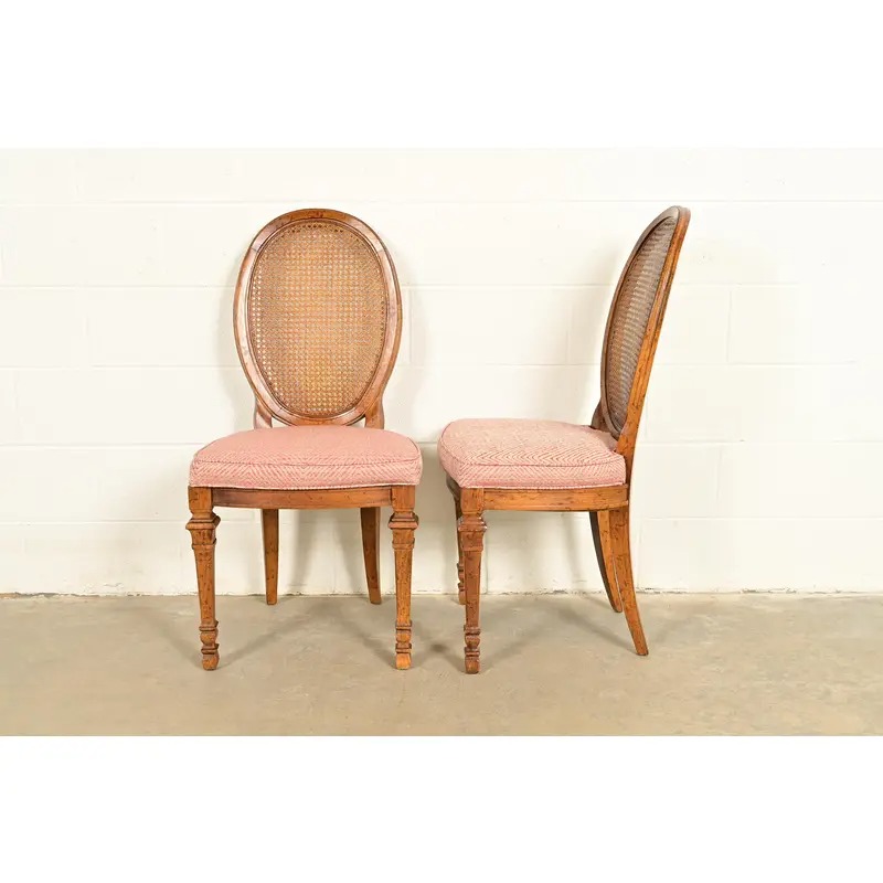 Drexel French Regency Louis XVI Carved Walnut Cane Back Dining Chairs | Set of Four - Image 12