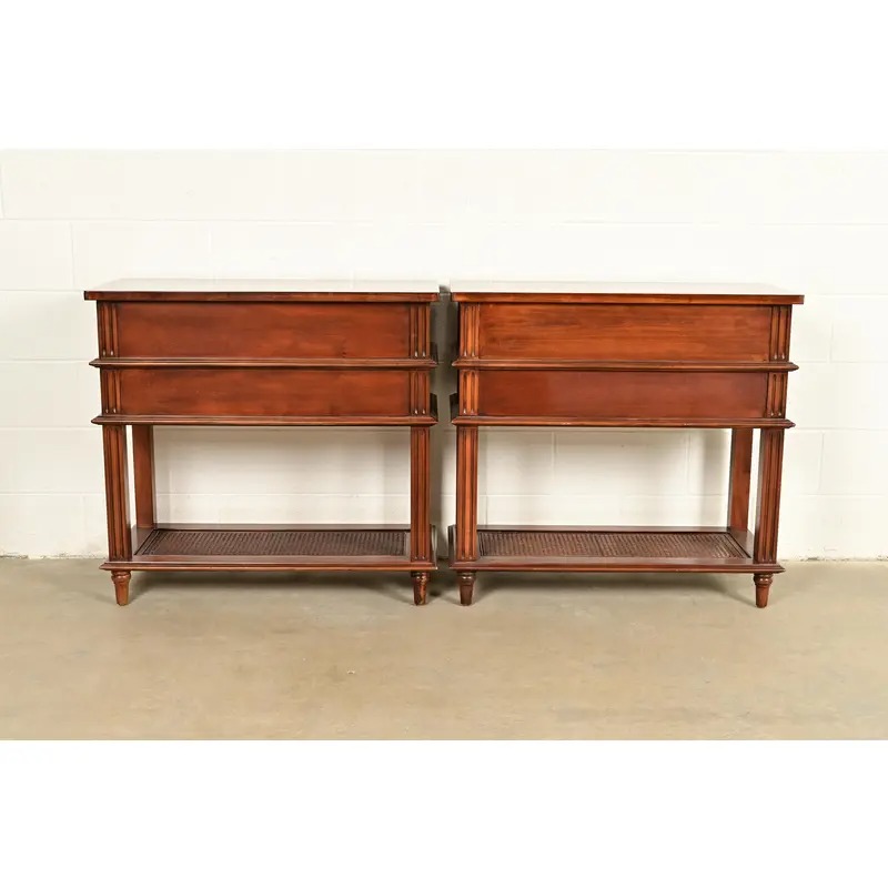 Drexel Heritage French Regency Louis XVI Carved Mahogany and Cane Console Tables or Servers, Pair - Image 12