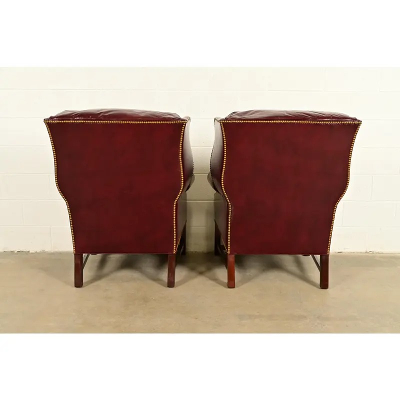 Hancock & Moore Chippendale Wingback Leather Lounge Chairs | Pair - Image 12