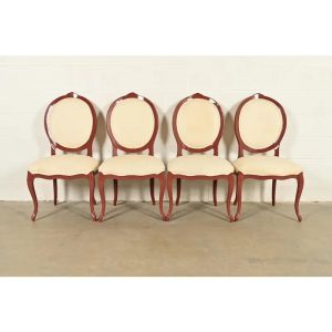 Karges Style French Provincial Louis XV Brown Lacquered Dining Chairs, Set of Four
