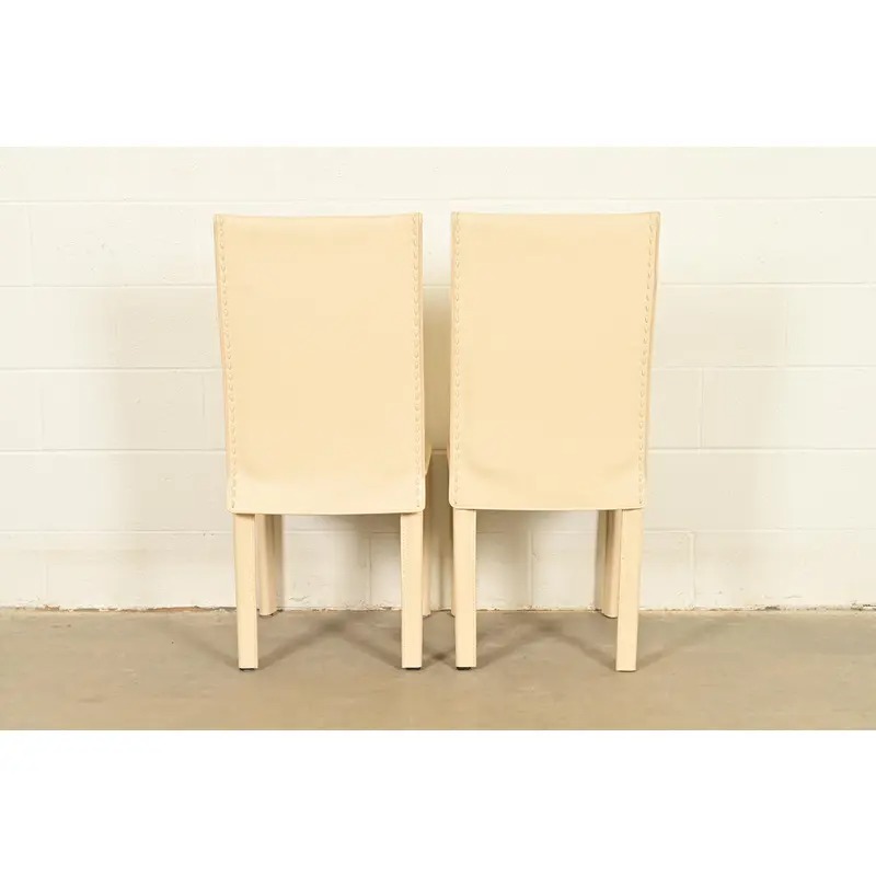 Mario Bellini Style Italian Modern Cream Leather Wrapped High Back Side Chairs or Dining Chairs, Pair - Image 12