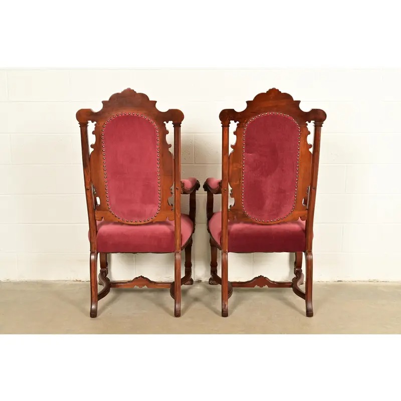 R. J. Horner Style Antique Renaissance Revival Carved Walnut Armchairs | Pair - Image 12