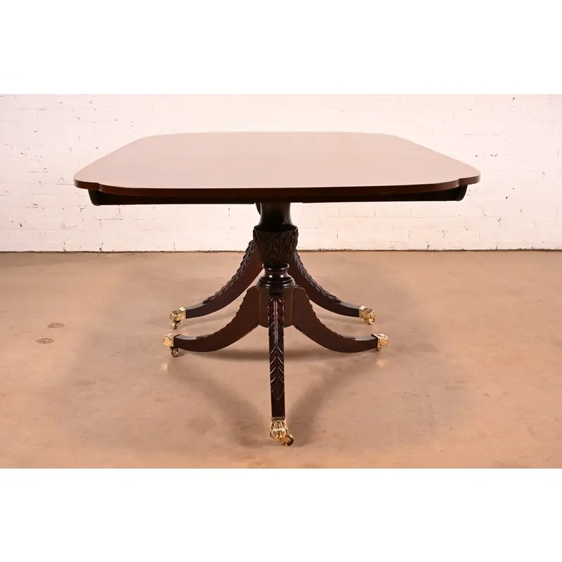 Stickley Georgian Banded Flame Mahogany Double Pedestal Extension Dining Table | Newly Refinished - Image 12