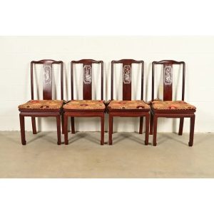 Antique Chinese Carved Rosewood Dining Chairs With Mother of Pearl Inlay, Circa 1890s