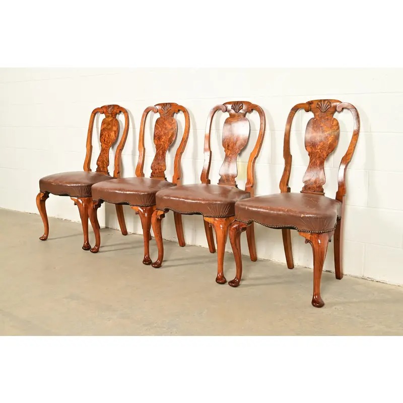 Antique English Queen Anne Burl Wood Side Chairs or Dining Chairs, Circa 1860s - Image 13
