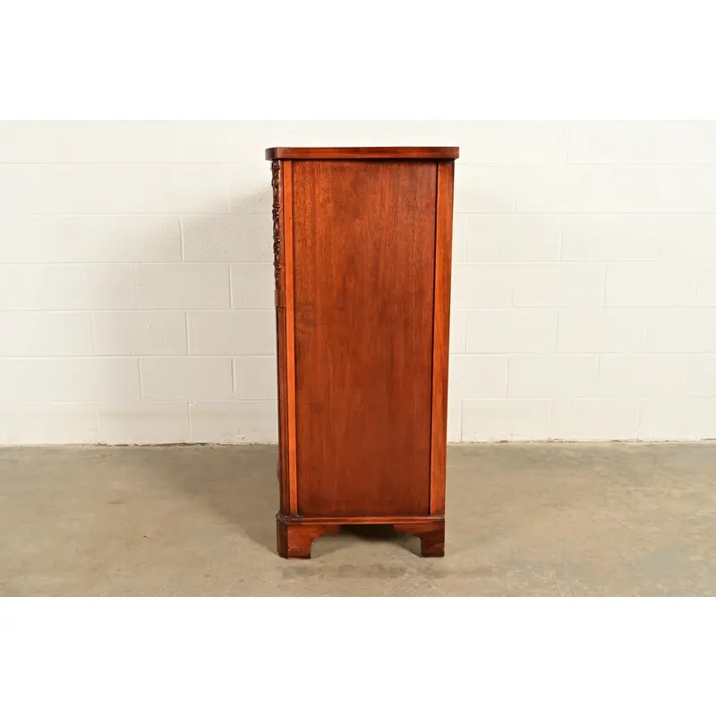 Century Furniture Georgian Carved Flame Mahogany Serpentine Front Five-Drawer Highboy Dresser | Circa 1950s - Image 13