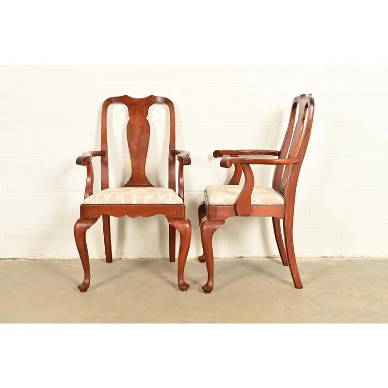 Henkel Harris Queen Anne Solid Cherry Wood Armchairs | Pair - Image 13
