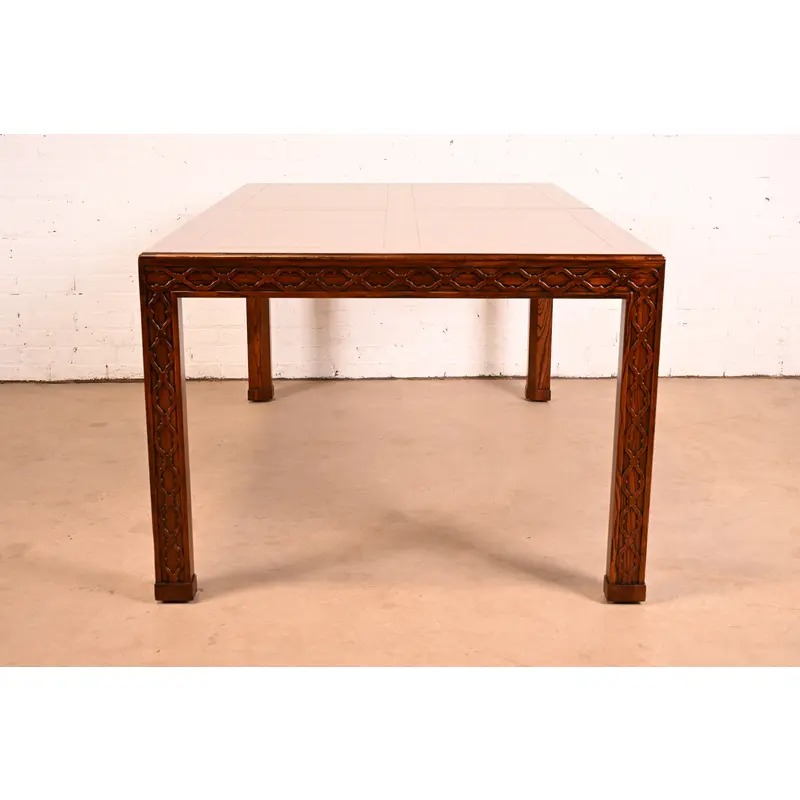 Henredon Mid-Century Modern Hollywood Regency Oak and Burl Wood Extension Dining Table, Newly Refinished - Image 13
