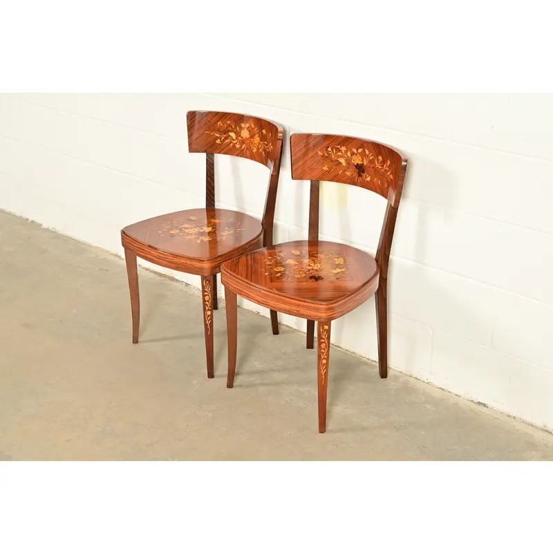 Italian Louis XVI Kingwood Inlaid Marquetry Side Chairs or Dining Chairs, Pair
