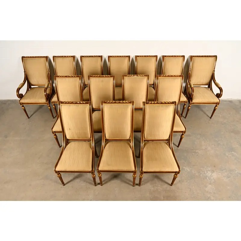 Karges French Regency Louis XVI Carved Walnut and Gold Gilt Side Chairs or Dining Chairs | Pair - Image 13