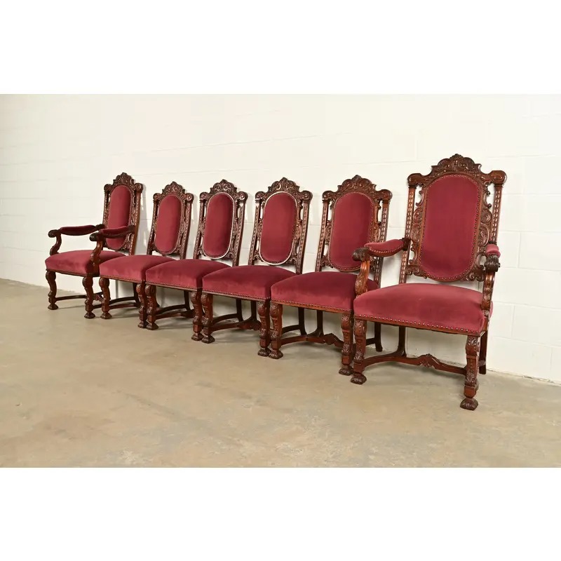 R. J. Horner Style Antique Renaissance Revival Carved Walnut Armchairs | Pair - Image 13