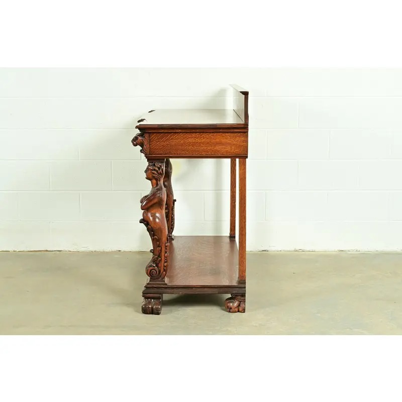 R. J. Horner Style Antique Victorian Carved Oak Sideboard or Buffet Server, Circa 1890s - Image 13