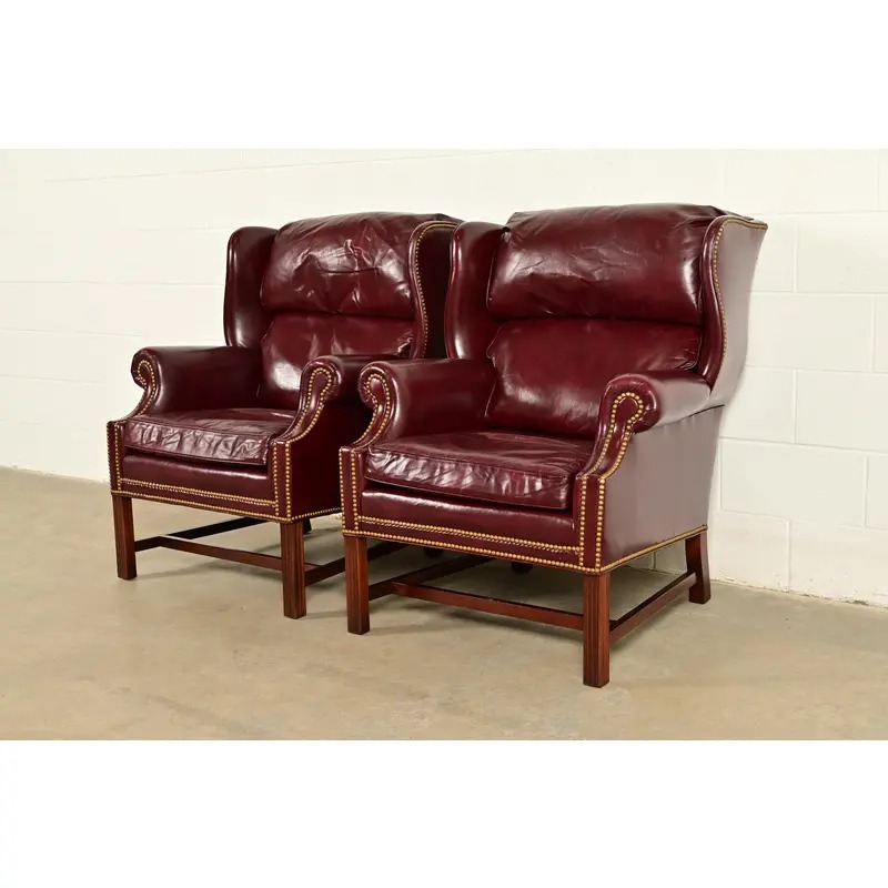 Hancock & Moore Chippendale Wingback Leather Lounge Chair - Image 14