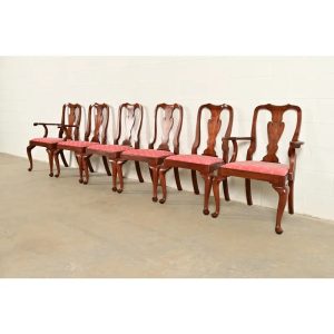 Henkel Harris Queen Anne Solid Cherry Wood Dining Chairs, Set of Six