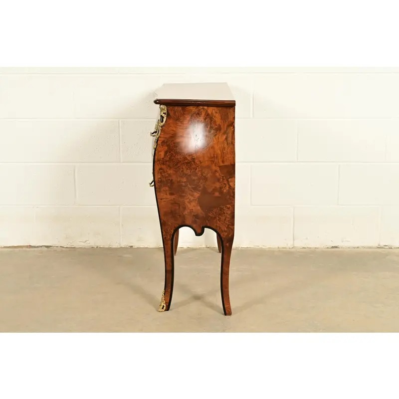 Italian Louis XV Burled Walnut Bombay Commode With Mounted Gilt Bronze Ormolu | Circa 1960s - Image 14