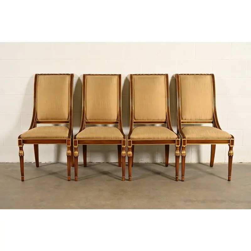 Karges French Regency Louis XVI Carved Walnut and Gold Gilt Dining Chairs | Set of Four
