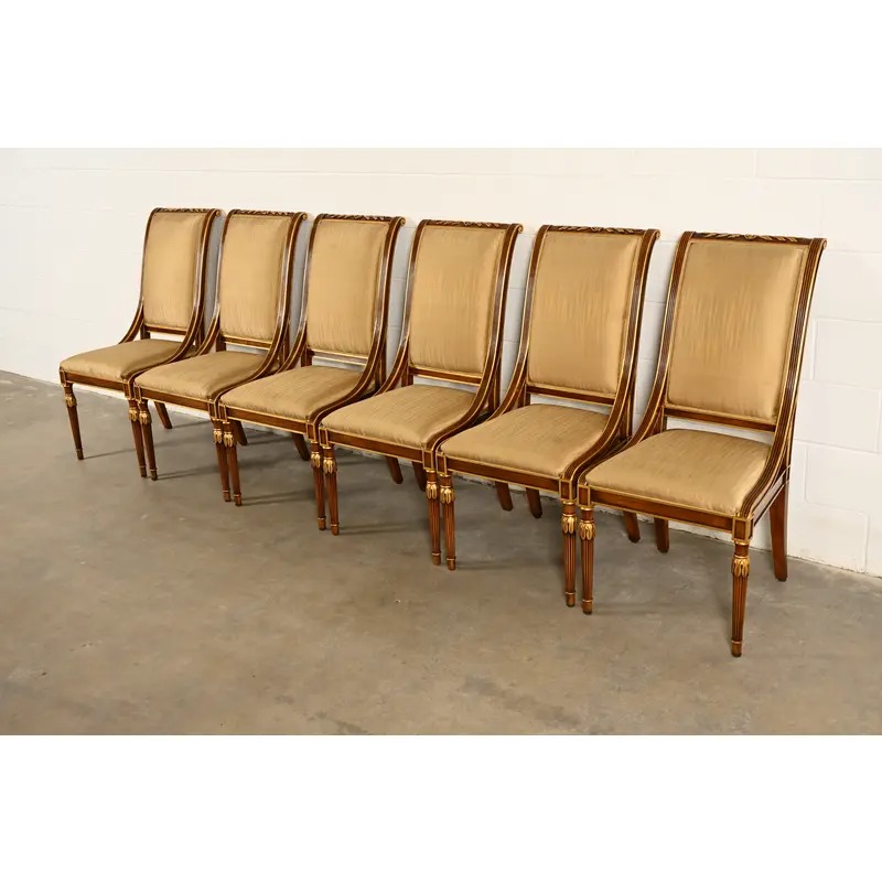 Karges French Regency Louis XVI Carved Walnut and Gold Gilt Dining Chairs | Set of Six
